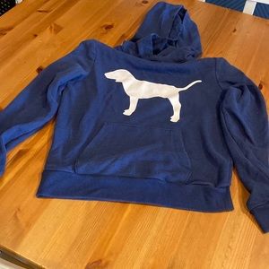 Pink Blue & White Hoodie with the Dod in Leather